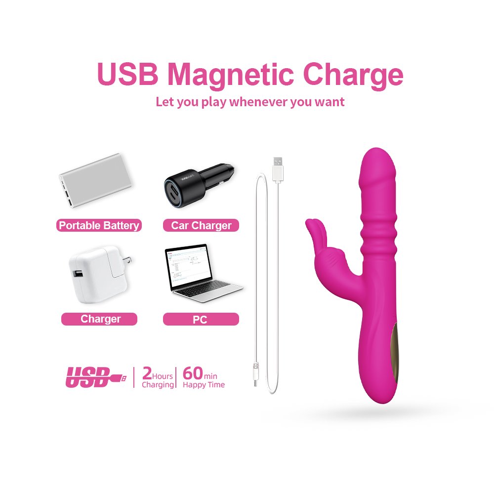 Crimson Bloom vibrator with USB magnetic charging cable and accessories